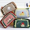 1pcs Lovely Dog Pencil Bag Pen Case, Cute Cartoon Retro Plaid Pattern Large Capacity Storage Pouch for Stationery Student
