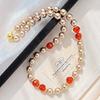 High Quality Maillard Brown Artificial Crystal Pearl Natural Agate Necklace Neck Chain Sweater Chain Women
