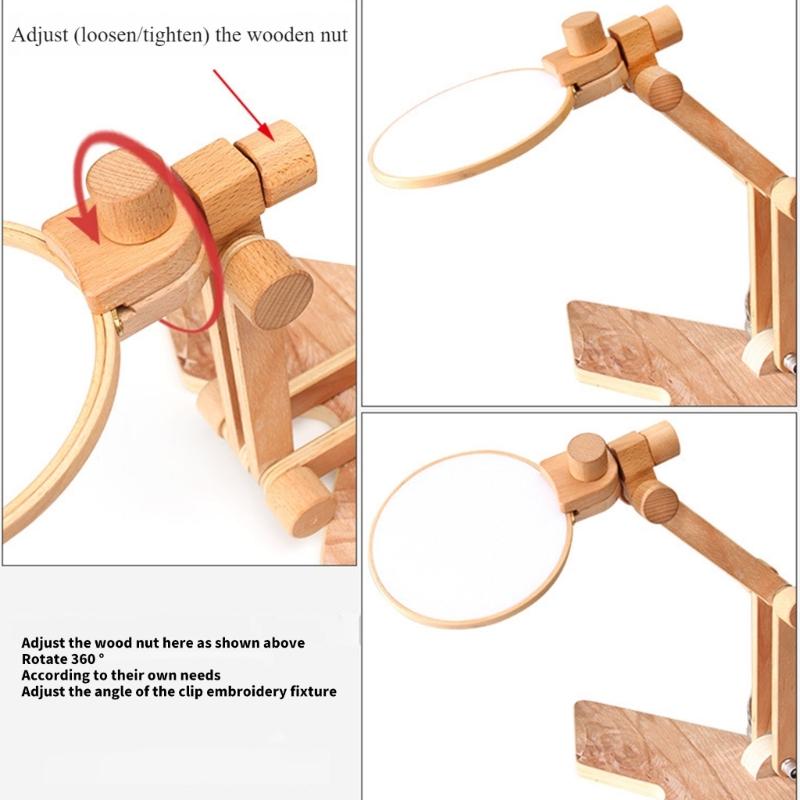 Desktop Wood Embroidery Hoop Holder Height Adjustable Embroidery Frame Stand For Beginner Stitching Needlework Craft
