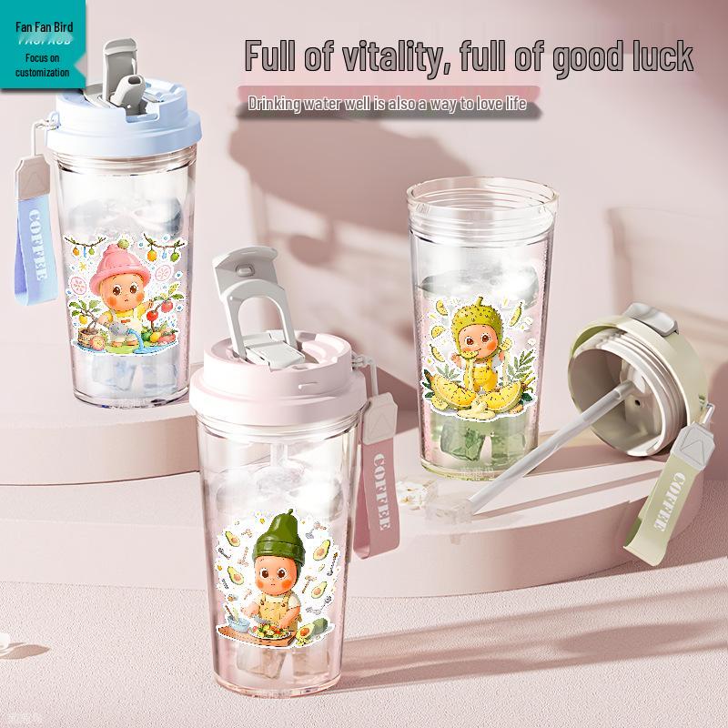 Star People Large Simple Lily Straw Water Cup - High Capacity Plastic Coffee Cup for Girls