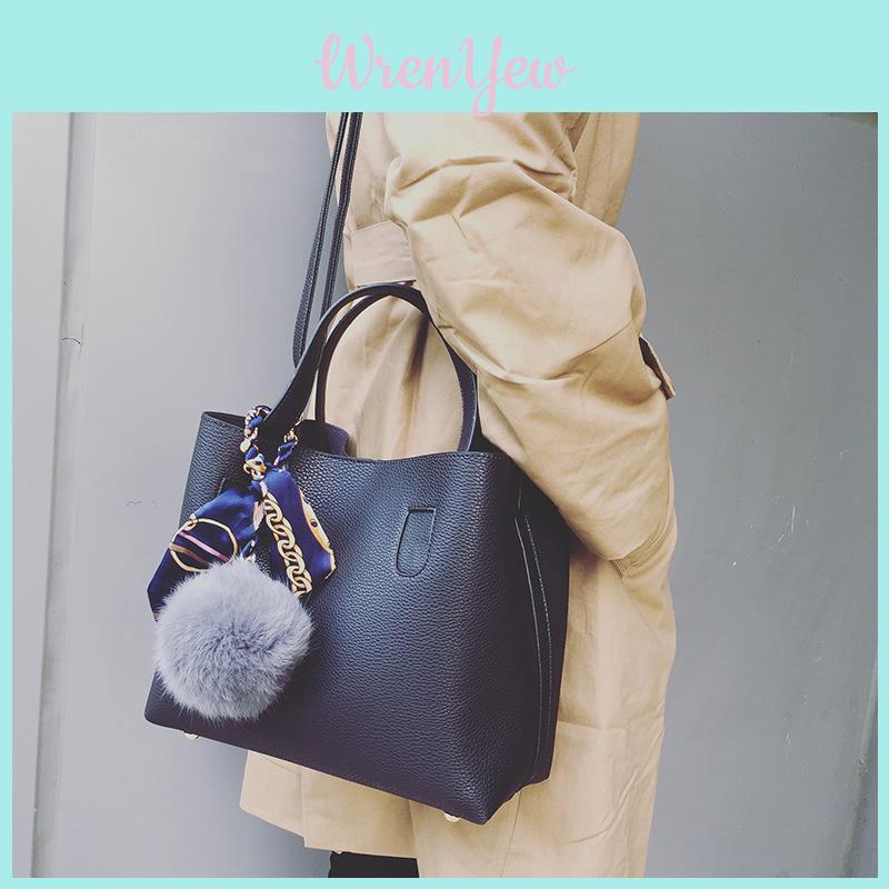Elegant Women Handbags With Fur Ball And Silk Scarf Crossbody Single Shoulder Bags