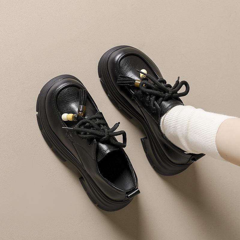 Platform British style loafers women's 2025 new versatile retro heightening women's shoes college jk with skirt small leather shoes