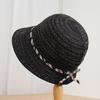French elegant woven bucket hat women's spring and summer thin hollow breathable sunscreen visor showing face small holiday basin hat