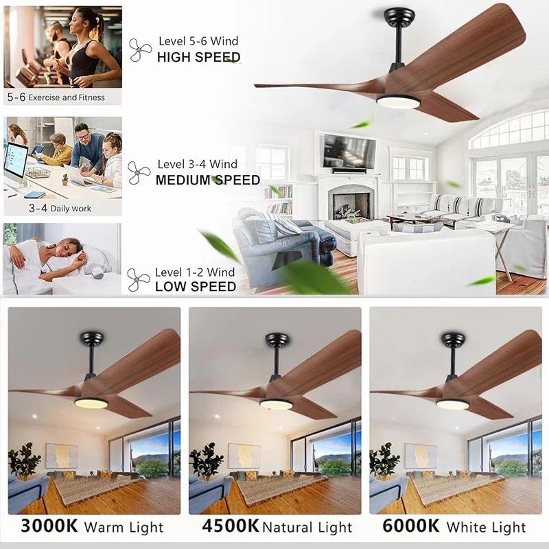 52 Inch Walnut Ceiling Fan, Remote Control with Adjustable Lights, 3 Fan Blades Reversible Indoor Lighting Pendant Light