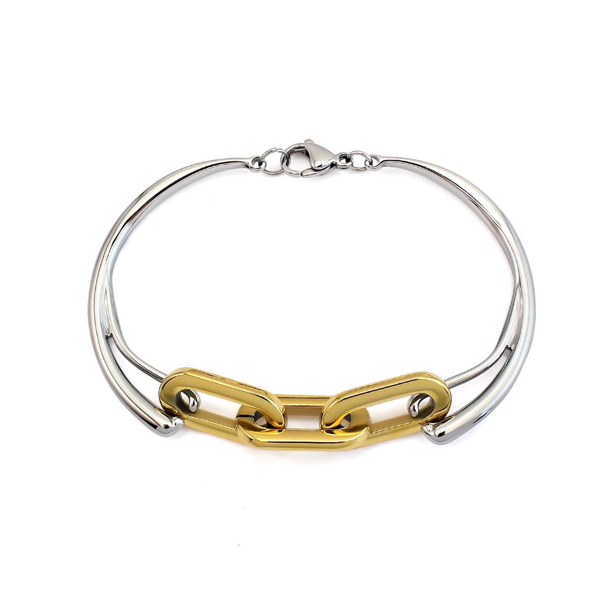 

PVD 18K Gold Plated Stainless Steel Bracelet Geometric Two Color PaperClip Lobster Clasp Fashion Women Jewelry