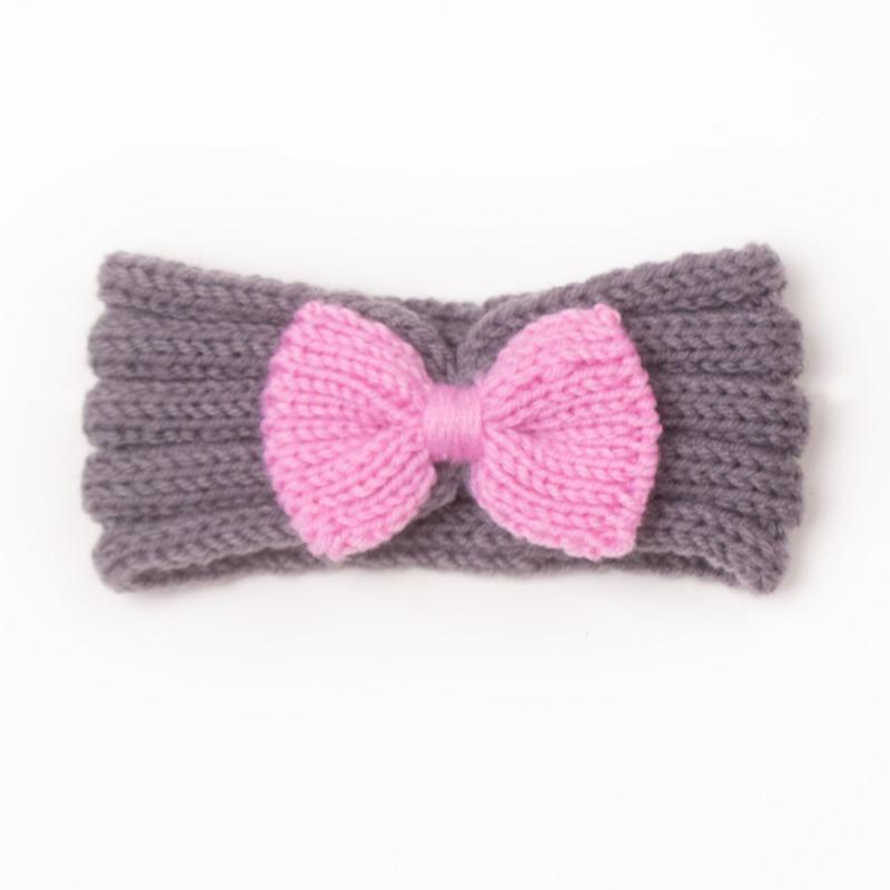 Autumn and winter warm children's contrasting color knitted wool hair accessories, baby solid color bow headscarf, baby headband