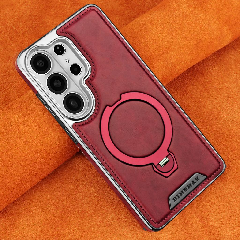 High End Leather Phone Case, for Samsung S26 Ultra S26 Plus S26 Edge 360 ° Rotating Magnetic Bracket Anti Drop Protective Cover