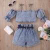 Girls' Fashion Set, Summer Children's Casual Strappy Top, High-waisted Shorts with Belt