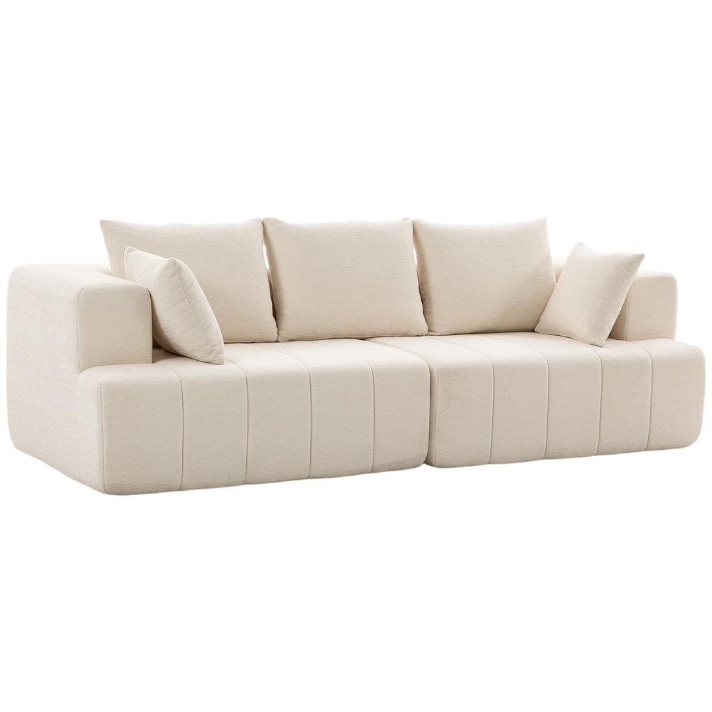 Chenille Sofa, 3-Seater, 248 cm, Wide Padded Seat, Spring Cushions, Beige