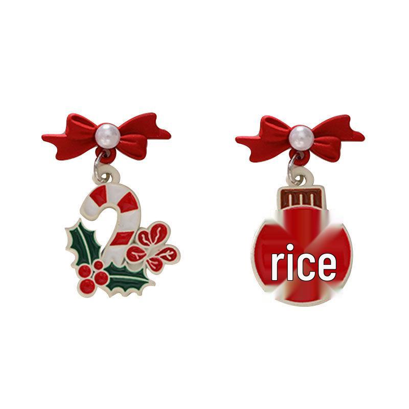 European & American Cartoon Rhinestone Christmas Earrings – High-End Asymmetrical Festive Jewelry for Women