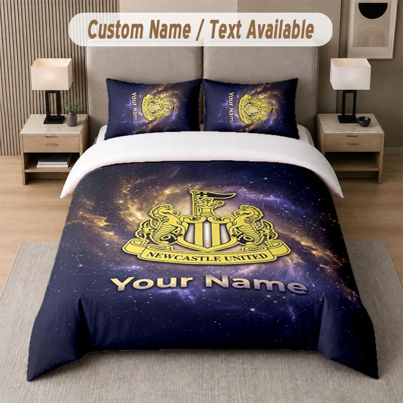Custom Bedding Set Newcastle United FC Pattern, Print Name Text 1 Duvet Cover Plus 2 Pillowcases Home Textile