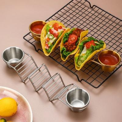 Paslanmaz Çelik Taco Tutucu Seti 2 Sos Kabı ile Taco Kabuk Tutucu Stand Taco Standı 3 Tortilla Tutar Mutfak Aleti