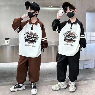 Novo grande suéter esportivo infantil para meninos primavera meninos elegantes conjunto de duas peças de manga comprida