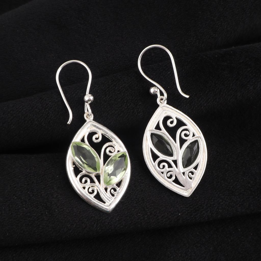 Green Amethyst Gemstone Sterling Silver Handmade Earring, 925 Silver Women Jewelry, Engagement Gift, CE-24-14