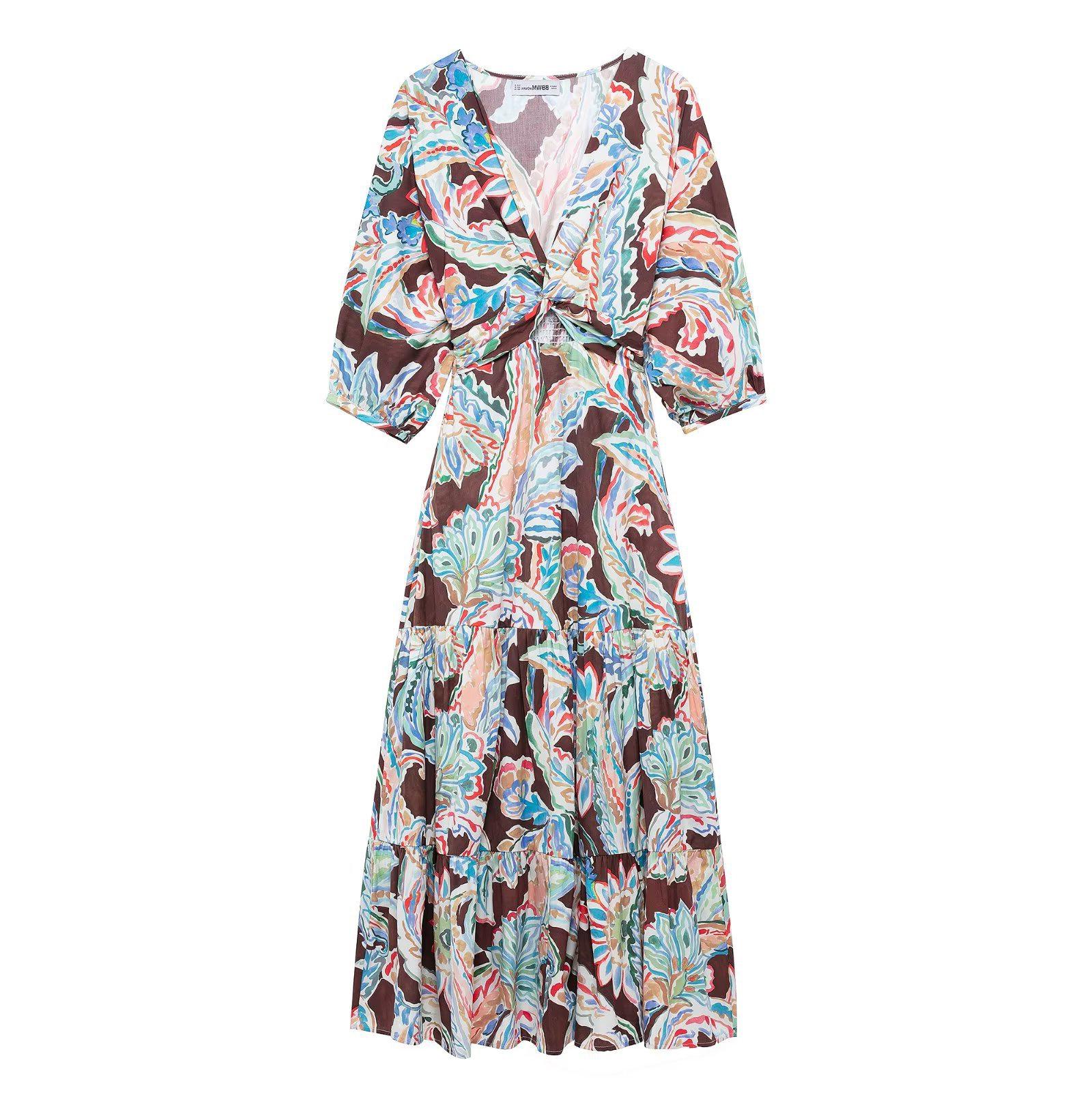 

TAOP&ZA Women s Spring/Summer A-line Maxi Dress with Waist-cinching Print Extra Small