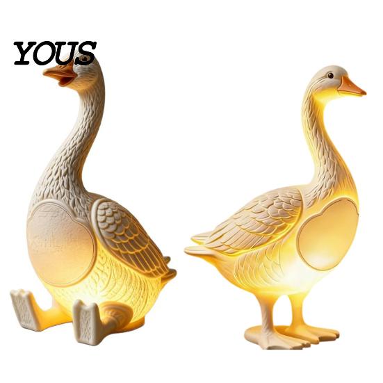 Cute Animal Resin Figurine Creative Goose Night Light, Duck Table Lamp with Warm LED Glow, Funny Matte Finish Decor for Bedroom Bedside,