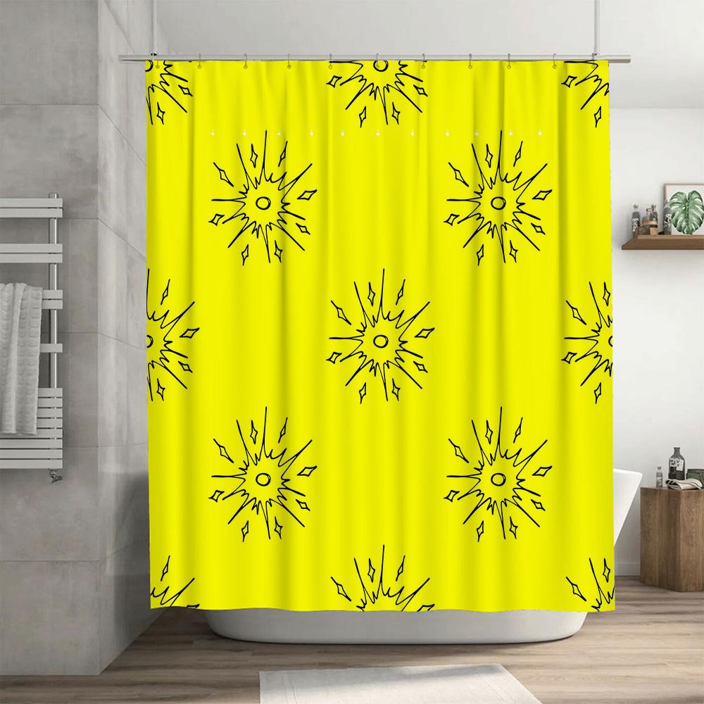 Brightly Colored Sunburst Shower Curtain Set Modern Bathroom Decor for Bathrooms Kitchens Perfect Gift Idea (Yellow)