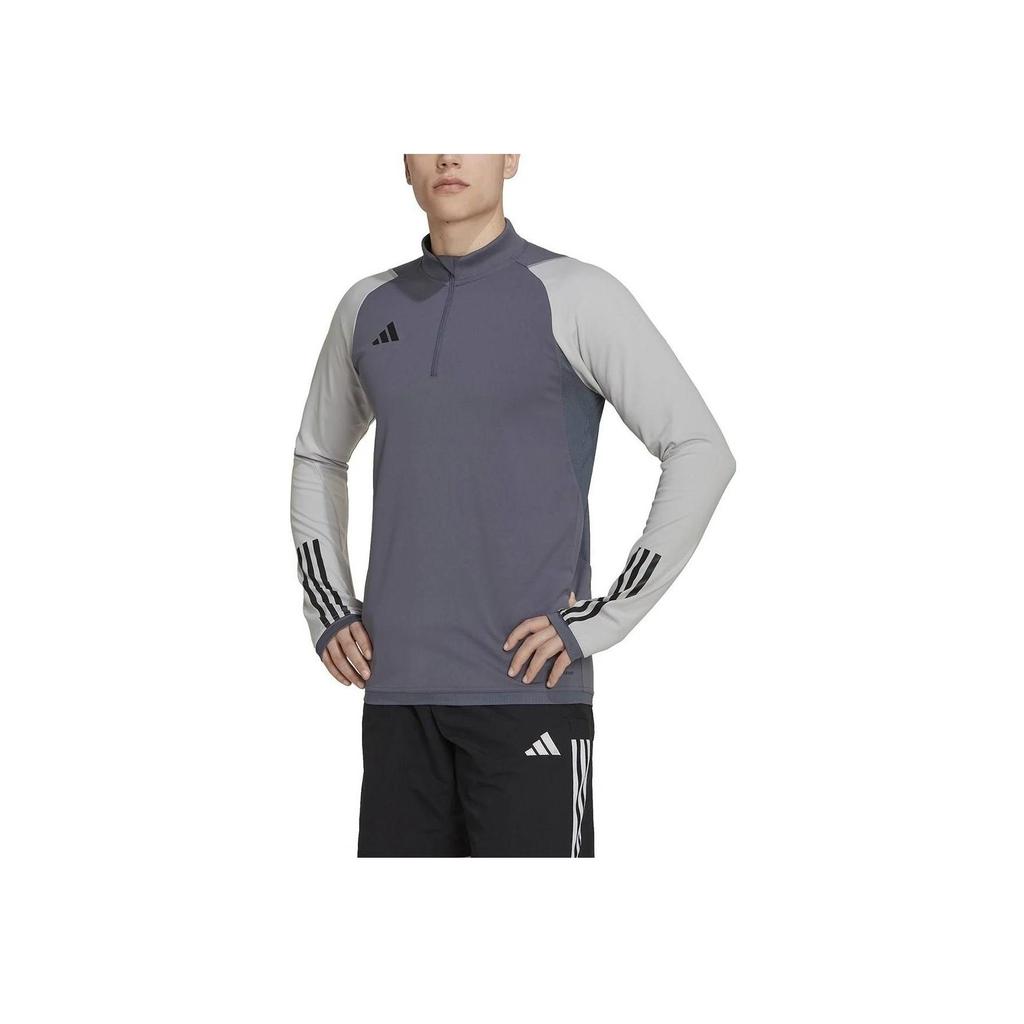 adidas Stand Collar Pattern Printed Color Block Long Sleeve T-Shirt Men Tops Gray HU1316