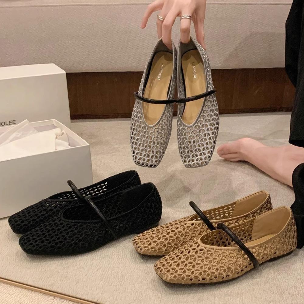 Scarpe Basse da Donna Casual Comode a Punta Quadrata Intrecciate a Rete Scarpe Mary Jane con Tagli a Rete Scarpe a Strato Singolo
