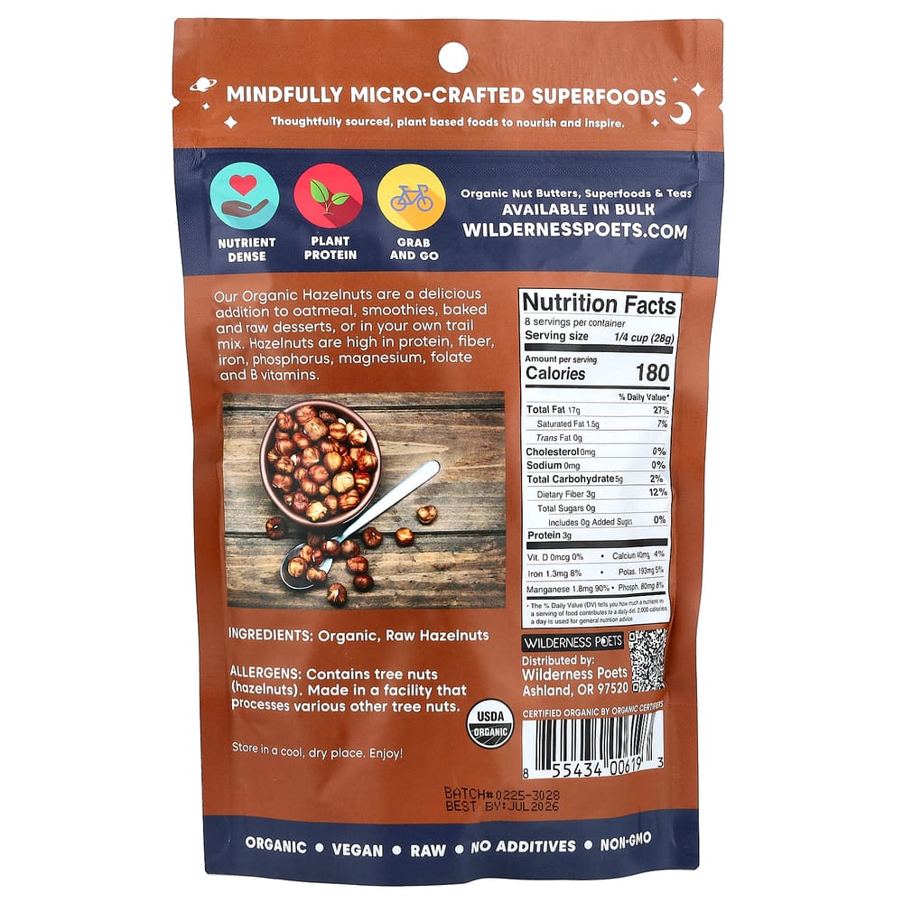 Wilderness Poets Pacific Northwest Unsalted Hazelnuts 226g (8oz)