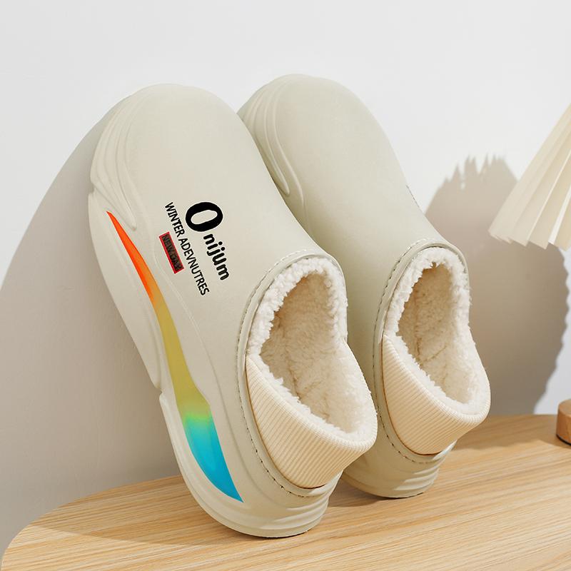 Men's Shoes Winter Warm Shoes Plush Lining Indoor Cotton Slippers Concise Platform Outdoor Kitchen Shoes House Waterproof Slippers