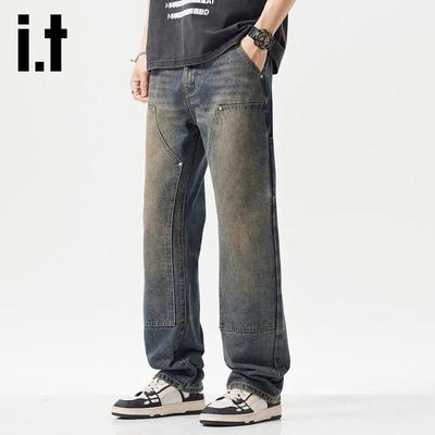 Izzue Men's Vintage Washed Straight-Fit Jeans
