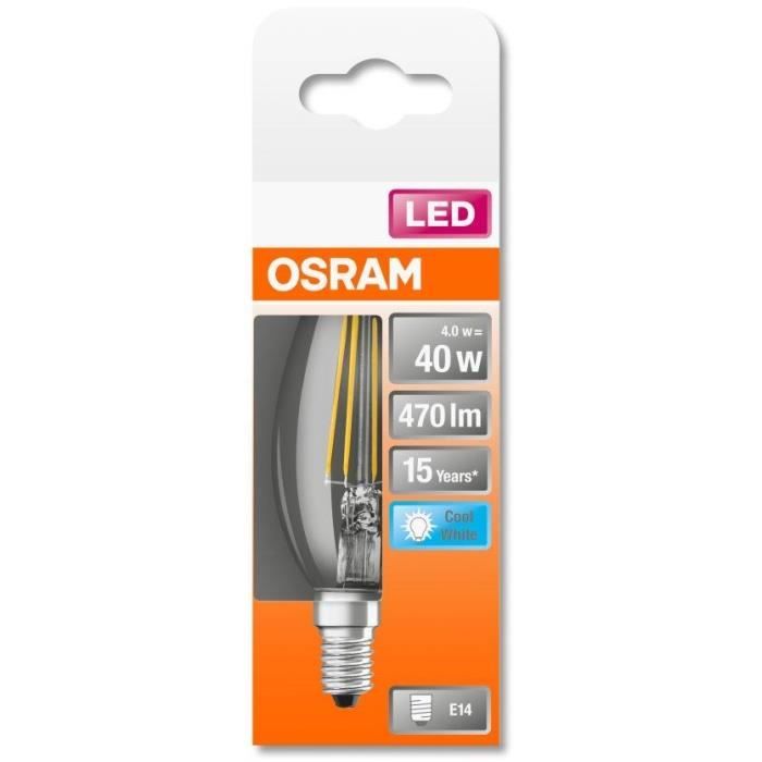 OSRAM Ampoule LED Flamme clair filament 4W=40 E14 froid
