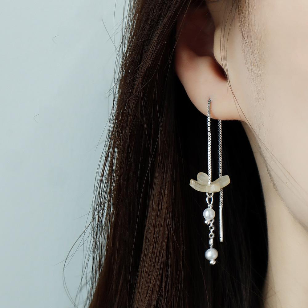 Dopamine Flower Earline Sweet Fresh Cute Girl Internet Celebrity Ear Jewelry Long Tassel Colored Petal Earrings