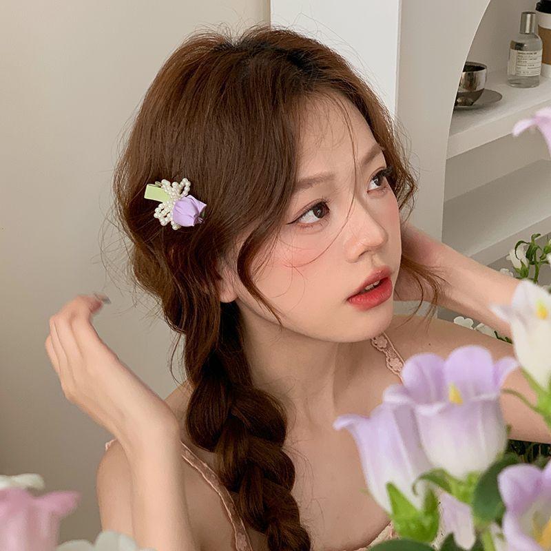 Fairy Mori Tulip Pearl Hairpin Gentle Diary Design Premium Niche Side Bangs Clip Sweet Headdress for Women