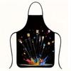 A Vibrant Spray-Painted Apron - Made of Thick Polyester, Black with a Colorful Brush Stroke Design, Perfect for Cooking, Baking,