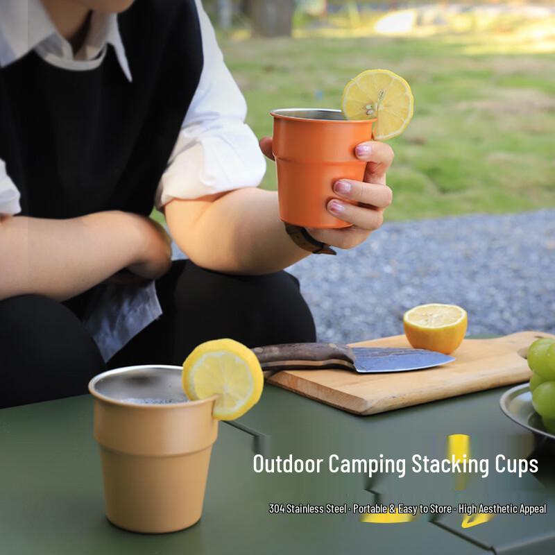 Hejiangshi HJS064 Outdoor Folding 304 Stainless Steel Stackable Cup