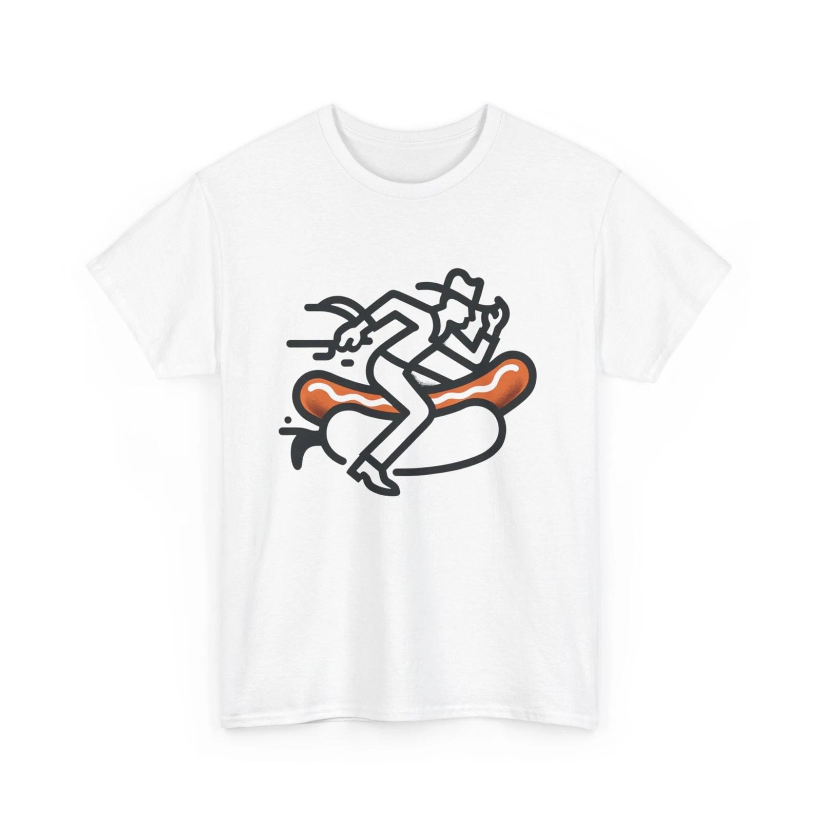 

Unisex Adult T Shirt Funny Cowboy Riding Hot Dog Minimalist Design 4th America L
