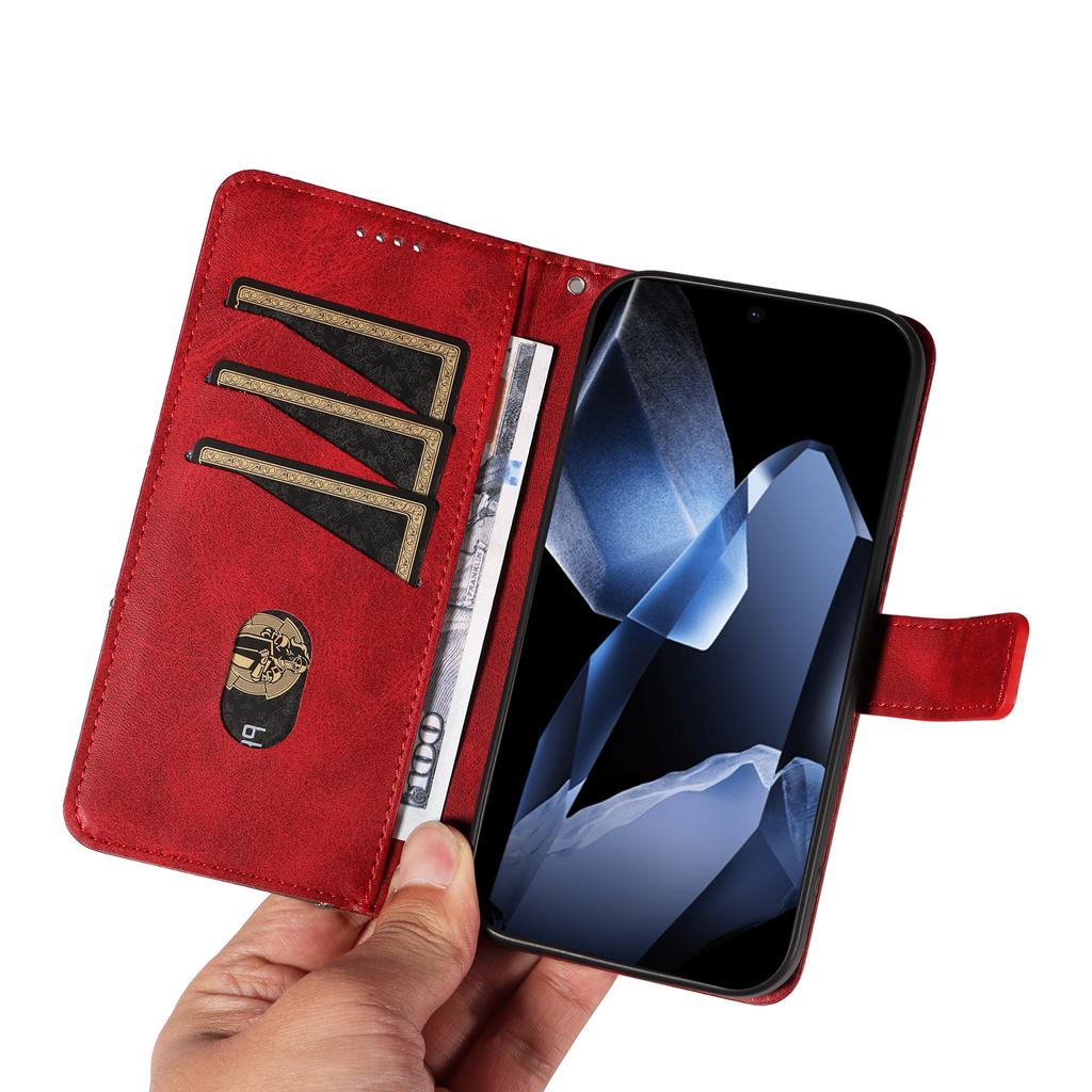 For OnePlus 13 Leather Case Geometric Line Design Wallet Phone Cover with Wrist Strap