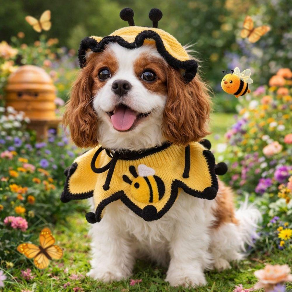 Pet Outfit Elastic Pet Knitted Hat Bee Shaped Comfortable Dog Scarfs Warm Dog Drool Towel Pet Accessories