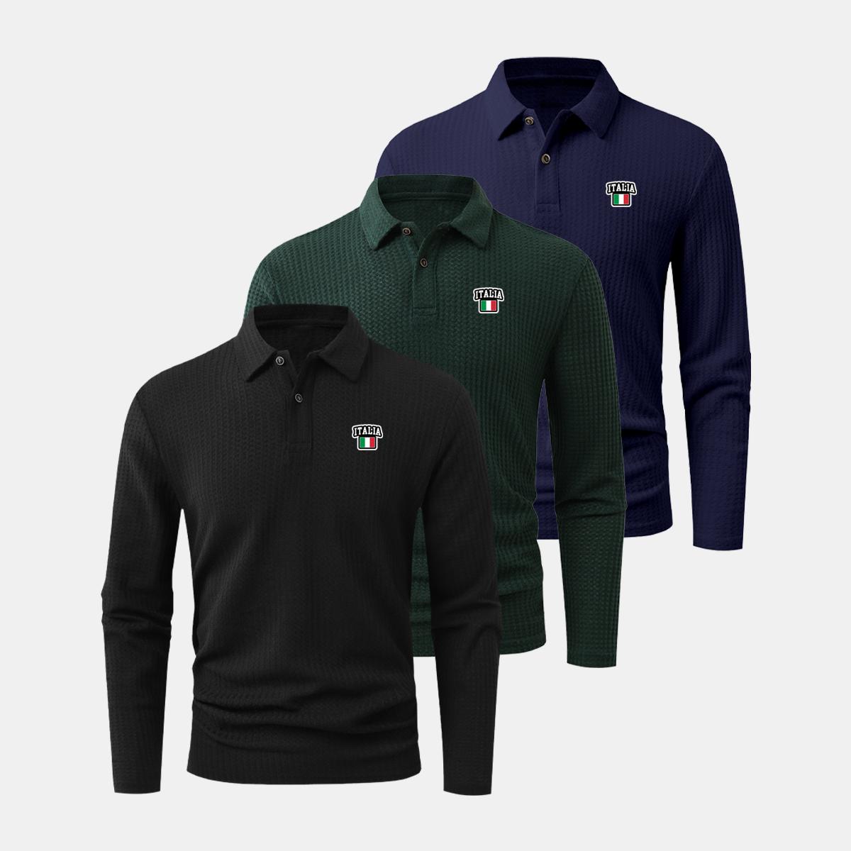 Lightweight long-sleeve 3Pcs polo set with a sleek collared design-soft and moisture-wicking—a must-have for men s outdoor wear L чёрный/зелёный