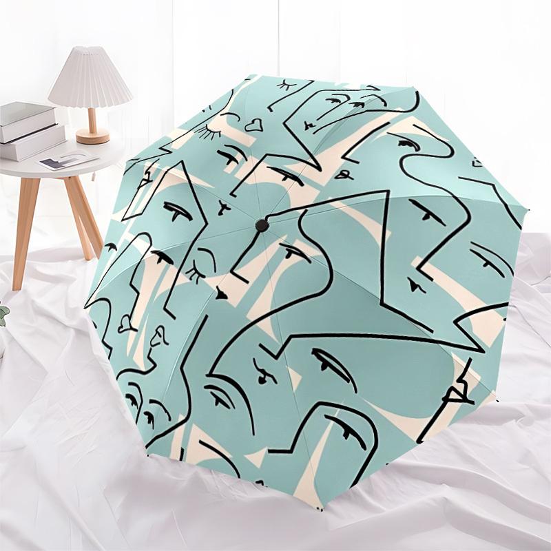 1pc Abstract Faces Automatic Open/close Umbrella, 8-Rib sturdy structure, Auto Folding/Opening, Portable Travel Umbrella for Women,221