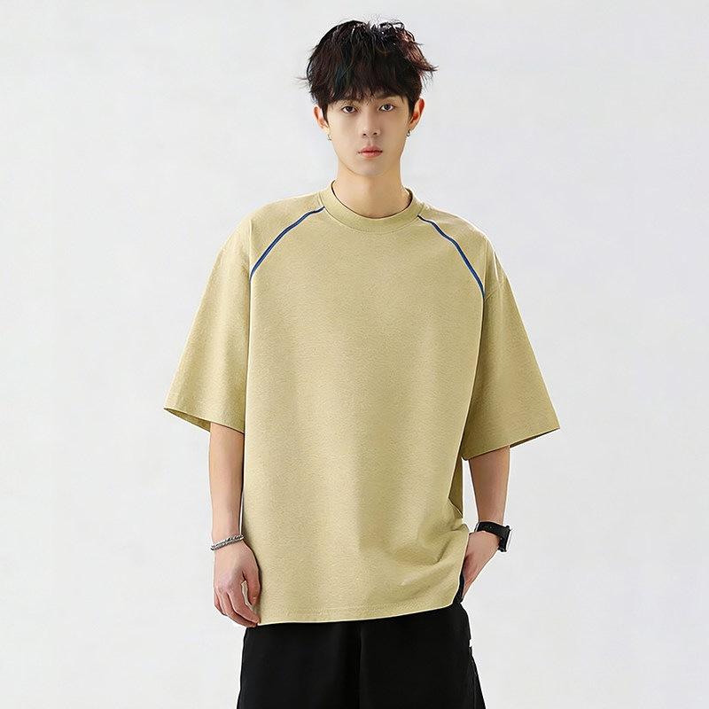 Men Raglan Sleeve Contrast Stitch T Shirt Short Sleeve Crew Neck Oversized Casual Top for Men