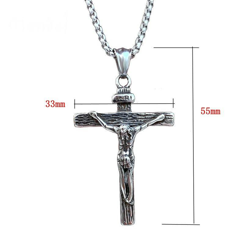 Cool Mens Stainless Steel Jesus Christ Crucifix Cross Pendant Necklace For Men