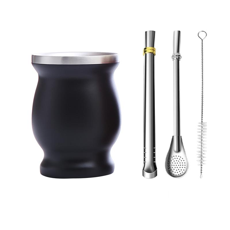 Stainless Steel Yerba Mate Cup Set Double-Wall Mate Cup with 2 Bombillas Yerba Mate Gourd Set With Straw and Cleaning Brush