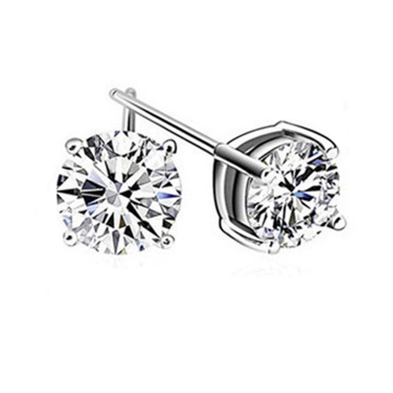 Silver Classic Zircon Four-Claw Stud Earrings Unisex Personalized Fashion Trendy Temperament Earrings