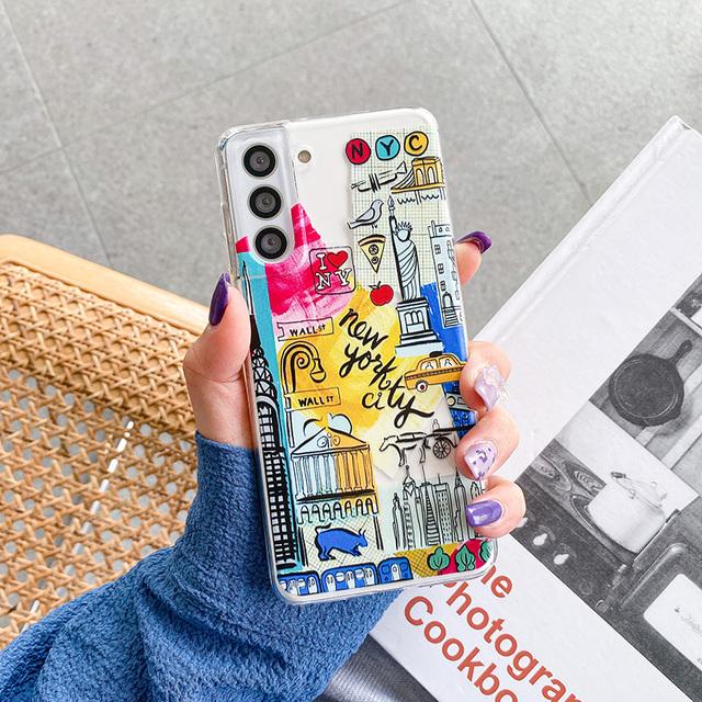 Custodia per telefono con illustrazione di città romantica retrò per Samsung Galaxy S22 Ultra S21 Plus S20 Fe S10 Note 20 A32 A52 A72 5g Cover in TPU