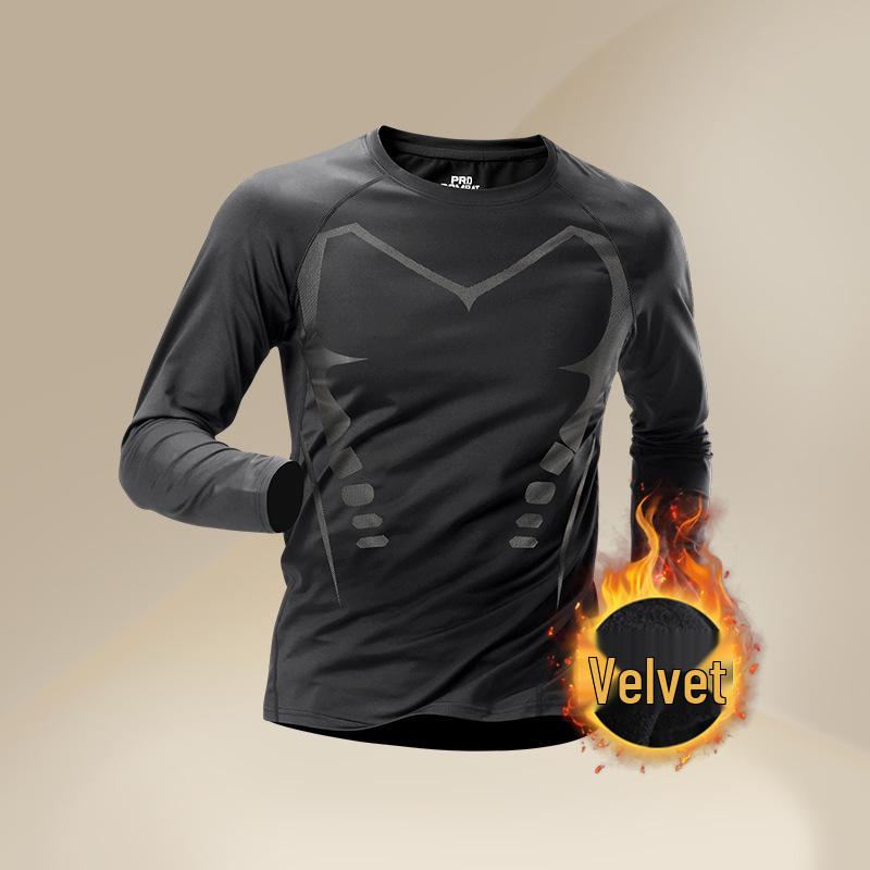 Men's Quick-Dry Long-Sleeve Sports Base Layer with Velvet for Running and Mountaineering
