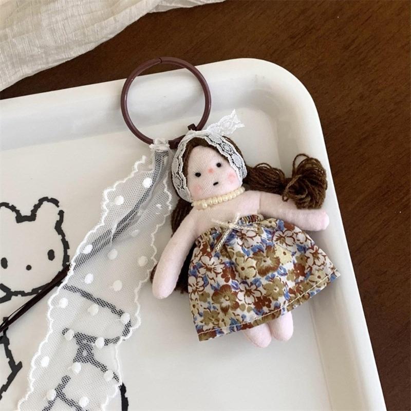 Cute Doll Keychain Handmade Lace Flower Dress Girl Pendant Bag Charm Stylish Wallet Jewelry Fashionable Phone Accessory
