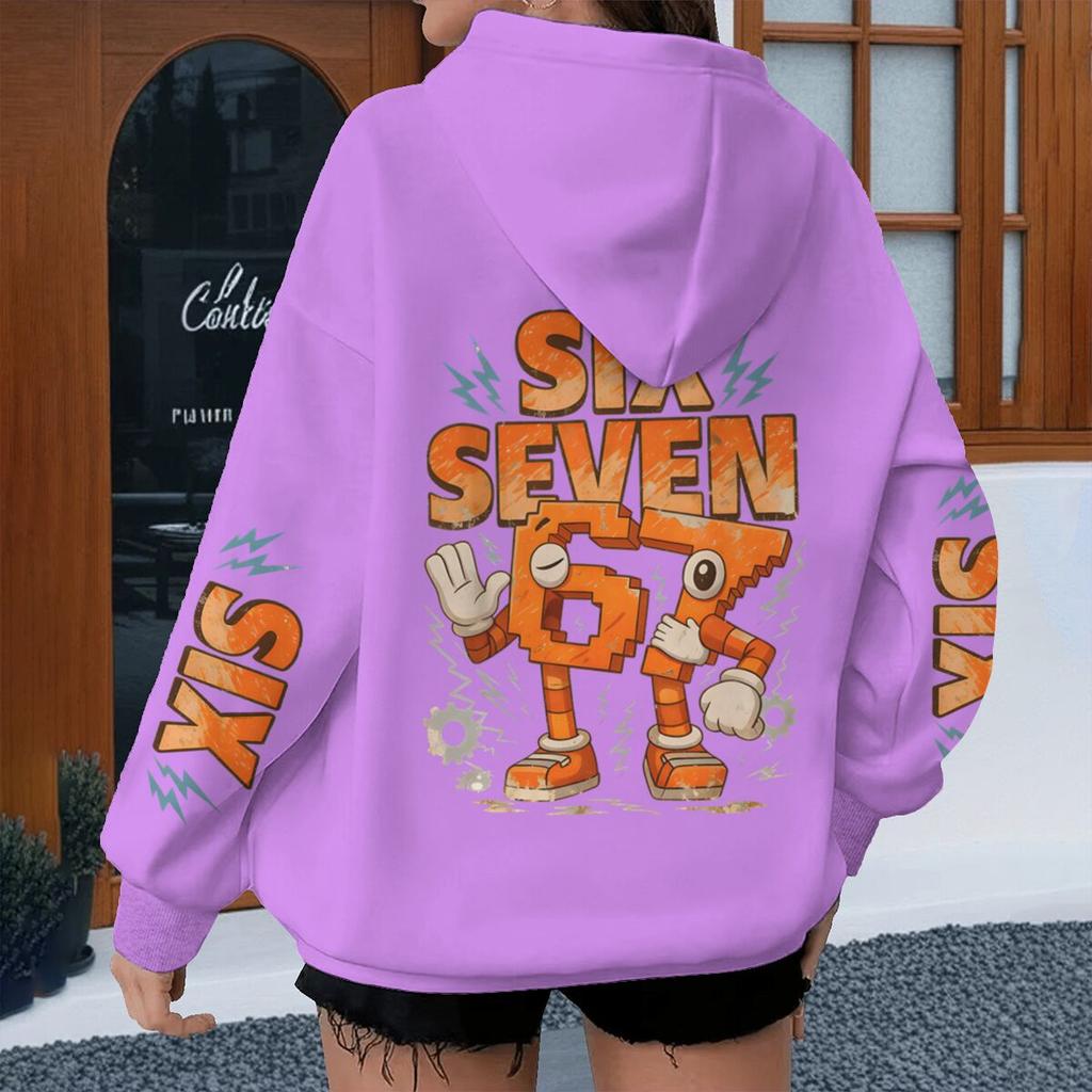 Cartoon 67 Six Seven Hoodies Men Women Meme Six Seven Cartoon Print Pullover Casual 67 Trend Hoody