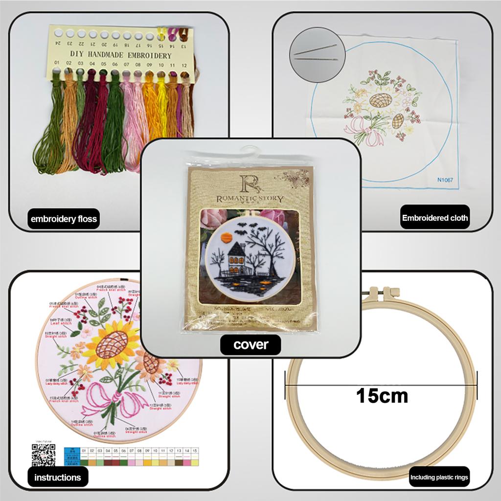 4pcs Embroidery Starter Kit with Embroidery Hoop Needles Threads Instruction Embroidery Kit Cross Stitch Starter Kit for Adults