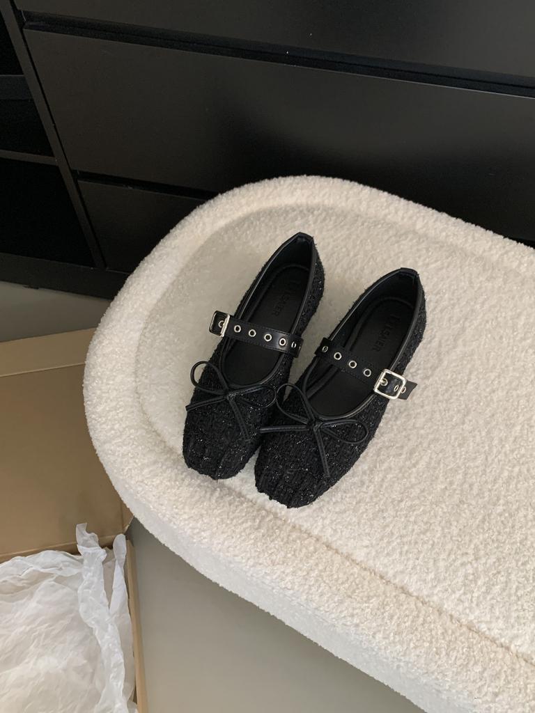 Evening wind bow shallow mouth Mary Jane shoes women's shoes 2025 early spring ballet flat shoes show long legs