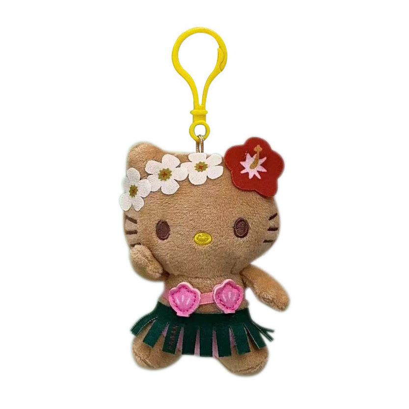 Adorable Cartoon Black Cat Plush Keyring with Surfing Beach Ring Pendant