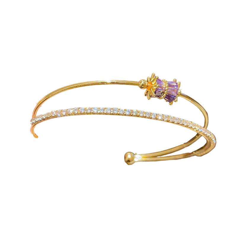Korean Zircon Round Open Bangle - Elegant and Versatile Women's Jewelry
