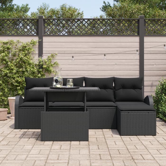 VidaXL Canapé de jardin 6 pièces avec coussins en noir 3348629