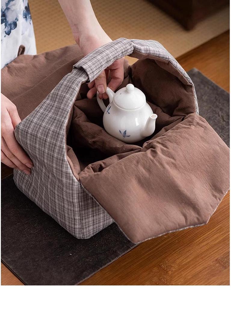 Tragbare Baumwoll-Leinen-Tasche für Teegeschirr - Reise-Aufbewahrungstasche mit Geschenkbox für Teekanne & Teetasse